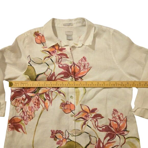 Chico's 100% Linen Tunic Size 1.5 US 10, White Beachy Floral Cottage Boho - Picture 7 of 7